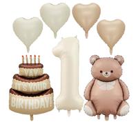 40 Inch Huge 1st Birthday cake Foil Balloon, Bear Mylar Balloon for boy Girls First Birthday Decorations, baby shower Animal Celebrations Party Supplies Cake Smash Decorations Backdrops