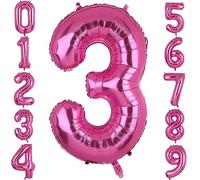 40 Inch Large Foil Number 3 Balloons Hot Pink Big Mylar Helium Balloon Birthdays Party Decorations Supplies Girls (Hot Pink 3)
