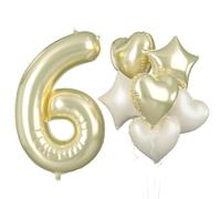 40 Inch Light Gold 6 Balloons, Large Gold Number 6 Balloon with 18 Inch Champagne Gold Cream White Foil Star Heart Balloons for Boys Girls 6th Birthday Party Anniversary Baby Shower Party Decorations