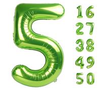 40 Inch Light Green Balloon Number 5 Balloon Jumbo Mylar Foil Helium Balloon for 15 25 35 50 Big Giant Jumbo Huge Foil Mylar Balloons 55th 65th Birthday Balloons Men Women Party Decorations