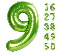 40 Inch Light Green Balloon Number 9,Jumbo Mylar Foil Helium Balloon for 9 19th 29th 39th 90th 99th Digital Balloons for Birthday Party,Wedding Anniversary Party Decorations