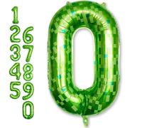 40 Inch Lime Green Pixel Number 0 Balloon for 10th Birthday Decoration, Large Dark Kelly Green Foil 0 Balloons for Boys Ten Year Old Birthday Video Game Forest Golf Theme St. Patrick's Day Party