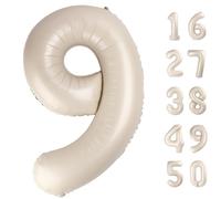 40 Inch Milk White Balloon Number 9,Jumbo Mylar Foil Helium Balloon for 9 19th 29th 39th 90th 99th Digital Balloons for Birthday Party,Wedding Anniversary Party Decorations