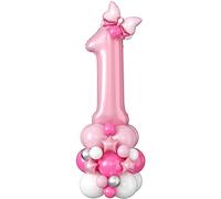 40 Inch Number 1 Balloon Pink Number Foil Balloons Giant Number One Balloon Tower Large Pastel Baby Pink Helium Latex Digital Balloons Stack for Girls First 1st Birthday Baby Shower Anniversary Party