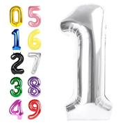 40 Inch Number 1 Balloon, Silver Balloons for Birthday Party Decoration, Foil Number 1 Ballon for 1, 10, 11, 12, 13, 21, 100 Celebration, Boy and Girl Birthday, Baby Shower, Anniversary Decor