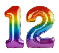 40 Inch Number 12 Balloons for 12th Birthday Party Decorations,0-100 Rainbow Large No.12 Digital Balloons for Girls Boys and Daughter Son, Helium Foil Number Balloons for Wedding Anniversary
