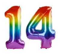 40 Inch Number 14 Balloons for 14th Birthday Party Decorations,0-100 Rainbow Large No.14 Digital Balloons for Girls Boys and Daughter Son, Helium Foil Number Balloons for Wedding Anniversary
