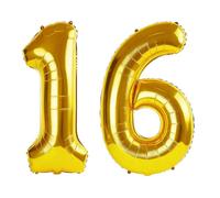 40 Inch Number 16 Balloons for 16th Birthday Party Decorations,0-100 Gold Large No.16 Digital Balloons for Girls Boys and Daughter Son, Helium Foil Number Balloons for Wedding Anniversary