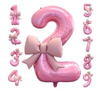 40 Inch Number 2 Balloon Pink with Bow - Large Foil Mylar 2nd Birthday Balloons for Girls Party Decorations Supplies, Big Nine Balloon for 9 Year Old (NUMBER 2)