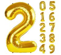 40 Inch Number 2 Balloons for 2nd Birthday Party Decorations,0-100 Gold Large No.2 Digital Balloons for Girls Boys and Daughter Son, Helium Foil Number Balloons for Wedding Anniversary