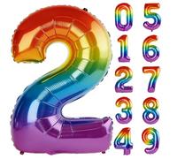 40 Inch Number 2 Balloons for 2nd Birthday Party Decorations,0-100 Rainbow Large No.2 Digital Balloons for Girls Boys and Daughter Son, Helium Foil Number Balloons for Wedding Anniversary