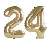 40 Inch Number 24 Balloons for 24th Birthday Party Decorations,0-100 Champagne Gold Large No.24 Digital Balloons for Her Him and Daughter Son, Helium Foil Number Balloons for Wedding Anniversary