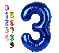 40 Inch Number 3 Balloon, Navy Blue Happy Birthday Balloon for Girls Boys Babies, Number Balloons for 3, 13, 23, 30 Singles Wedding Anniversaries Party