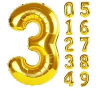 40 Inch Number 3 Balloons for 3rd Birthday Party Decorations,0-100 Gold Large No.3 Digital Balloons for Girls Boys and Daughter Son, Helium Foil Number Balloons for Wedding Anniversary