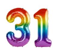 40 Inch Number 31 Balloons for 31st Birthday Party Decorations,0-100 Rainbow Large No.31 Digital Balloons for Women Men and Her Him, Helium Foil Number Balloons for Wedding Anniversary