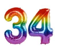 40 Inch Number 34 Balloons for 34th Birthday Party Decorations,0-100 Rainbow Large No.34 Digital Balloons for Women Men and Her Him, Helium Foil Number Balloons for Wedding Anniversary