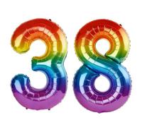 40 Inch Number 38 Balloons for 38th Birthday Party Decorations,0-100 Rainbow Large No.38 Digital Balloons for Women Men and Her Him, Helium Foil Number Balloons for Wedding Anniversary