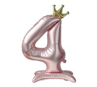 40 Inch Number 4 Balloons with Base Extra Large Big Foil Giant Jumbo Helium Mylar Number Balloon for Birthday Shower Anniversary, Pink