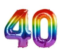 40 Inch Number 40 Balloons for 40th Birthday Party Decorations,0-100 Rainbow Large No.40 Digital Balloons for Women Men and Her Him, Helium Foil Number Balloons for Wedding Anniversary