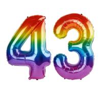 40 Inch Number 43 Balloons for 43rd Birthday Party Decorations,0-100 Rainbow Large No.43 Digital Balloons for Women Men and Her Him, Helium Foil Number Balloons for Wedding Anniversary