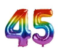 40 Inch Number 45 Balloons for 45th Birthday Party Decorations,0-100 Rainbow Large No.45 Digital Balloons for Women Men and Her Him, Helium Foil Number Balloons for Wedding Anniversary