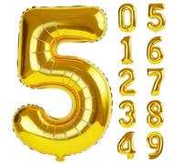 40 Inch Number 5 Balloons for 5th Birthday Party Decorations,0-100 Gold Large No.5 Digital Balloons for Girls Boys and Daughter Son, Helium Foil Number Balloons for Wedding Anniversary
