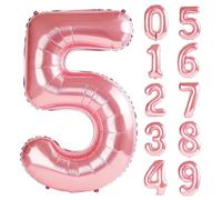 40 Inch Number 5 Balloons for 5th Birthday Party Decorations,0-100 Jewelry Pink Large No.5 Digital Balloons for Girls Boys and Daughter Son, Helium Foil Number Balloons for Wedding Anniversary