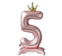 40 Inch Number 5 Balloons with Base Extra Large Big Foil Giant Jumbo Helium Mylar Number Balloon for Birthday Shower Anniversary, Pink