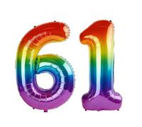 40 Inch Number 61 Balloons for 61st Birthday Party Decorations,0-100 Rainbow Large No.61 Digital Balloons for Women Men and Mother Dad, Helium Foil Number Balloons for Wedding Anniversary