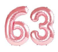40 Inch Number 63 Balloons for 63rd Birthday Party Decorations,0-100 Jewelry Pink Large No.63 Digital Balloons for Women Men and Mother Dad, Helium Foil Number Balloons for Wedding Anniversary