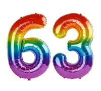 40 Inch Number 63 Balloons for 63rd Birthday Party Decorations,0-100 Rainbow Large No.63 Digital Balloons for Women Men and Mother Dad, Helium Foil Number Balloons for Wedding Anniversary