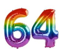 40 Inch Number 64 Balloons for 64th Birthday Party Decorations,0-100 Rainbow Large No.64 Digital Balloons for Women Men and Mother Dad, Helium Foil Number Balloons for Wedding Anniversary