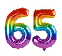 40 Inch Number 65 Balloons for 65th Birthday Party Decorations,0-100 Rainbow Large No.65 Digital Balloons for Women Men and Mother Dad, Helium Foil Number Balloons for Wedding Anniversary
