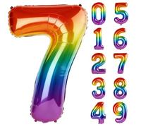 40 Inch Number 7 Balloons for 7th Birthday Party Decorations,0-100 Rainbow Large No.7 Digital Balloons for Girls Boys and Daughter Son, Helium Foil Number Balloons for Wedding Anniversary