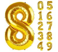 40 Inch Number 8 Balloons for 8th Birthday Party Decorations,0-100 Gold Large No.8 Digital Balloons for Girls Boys and Daughter Son, Helium Foil Number Balloons for Wedding Anniversary