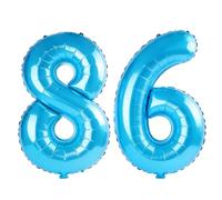 40 Inch Number 86 Balloons for 86th Birthday Party Decorations,0-100 Jewelry Blue Large No.86 Digital Balloons for Women Men and Grandpa Grandma, Helium Foil Number Balloons for Wedding Anniversary