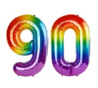 40 Inch Number 90 Balloons for 90th Birthday Party Decorations,0-100 Rainbow Large No.90 Digital Balloons for Women Men and Grandpa Grandma, Helium Foil Number Balloons for Wedding Anniversary