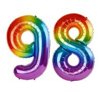 40 Inch Number 98 Balloons for 98th Birthday Party Decorations,0-100 Rainbow Large No.98 Digital Balloons for Women Men and Grandpa Grandma, Helium Foil Number Balloons for Wedding Anniversary