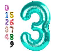 40 Inch Number Balloon, Blue Green Happy Birthday Balloon for Girls Boys Babies, Number Balloons for 3, 13, 23, 30 Singles Wedding Anniversaries Party