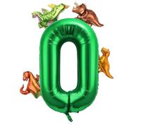 40 Inch Number Balloon with 4 Styles Cute Dinosaur Themed Balloons, Aluminum Foil Large Numeral Balloons Dark Green Dinosaur Party Decorations for Birthday Boys Girls Baby Shower (Number 0)…