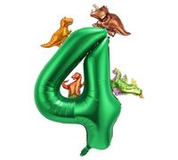 40 Inch Number Balloon with 4 Styles Cute Dinosaur Themed Balloons, Aluminum Foil Large Numeral Balloons Dark Green Dinosaur Party Decorations for Birthday Boys Girls Baby Shower (Number 4)…