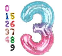 40 Inch Numbers Balloon, Happy Birthday Balloon for 3th Girls Boys Babies, Number Balloons for 3, 13, 23, 30 Singles Wedding Anniversaries Party, Blue and Pink