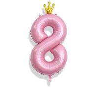 40 Inch Pearl Pink Number Balloons, Big Crown Foil Number 8 Balloons for Kids 8th Birthday, Pastel Pink Balloon Decorations 0-9 Set for Girls Women Birthday Party Decoration Anniversary Party Supplies