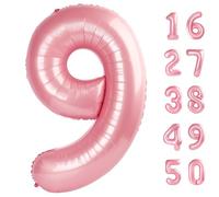 40 Inch Pearlescent Pink Balloon Number 9,Jumbo Mylar Foil Helium Balloon for 9 19th 29th 39th 90th 99th Digital Balloons for Birthday Party,Wedding Anniversary Party Decorations