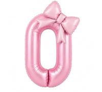 40 Inch Pink Number Balloon with Bow, Large Foil Number Balloon Decoration, Self-Sealing Light Pink Mylar Balloon for Girls Birthday, Baby Shower, Anniversary, Party Decorations, Number 0