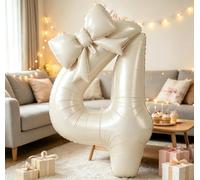 40-Inch Pink Number Foil Balloon & 16-Inch Bow Decor Set,9th Birthday Party Decorations, Baby Shower Anniversary Balloons Supplies (beige, number 4)