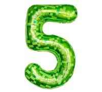 40 Inch Pixel Green Foil 5 Balloon Number for Boys Girls Birthday Decorations,Pixel Giant Helium Foil Number 5 Party Decorations Supplies for Kids' Video Game Birthday Anniversary Party