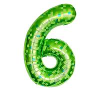 40 Inch Pixel Green Foil 6 Balloon Number for Boys Girls Birthday Decorations,Pixel Giant Helium Foil Number 6 Party Decorations Supplies for Kids' Video Game Birthday Anniversary Party