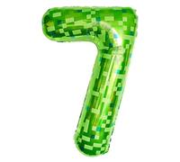 40 Inch Pixel Green Foil 7 Balloon Number for Boys Girls Birthday Decorations,Pixel Giant Helium Foil Number 7 Party Decorations Supplies for Kids' Video Game Birthday Anniversary Party