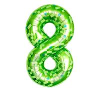 40 Inch Pixel Green Foil 8 Balloon Number for Boys Girls Birthday Decorations,Pixel Giant Helium Foil Number 8 Party Decorations Supplies for Kids' Video Game Birthday Anniversary Party